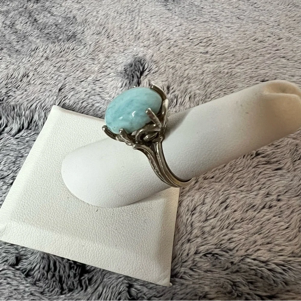 Sterling Silver Large Prong Set Turquoise Cabochon Statement Ring Size 7